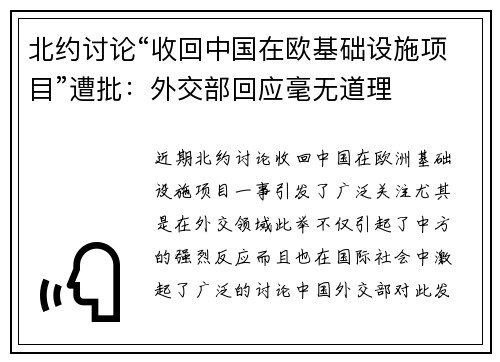 北约讨论“收回中国在欧基础设施项目”遭批：外交部回应毫无道理