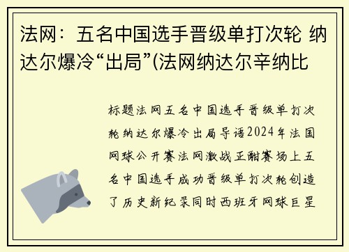 法网：五名中国选手晋级单打次轮 纳达尔爆冷“出局”(法网纳达尔辛纳比赛直播)