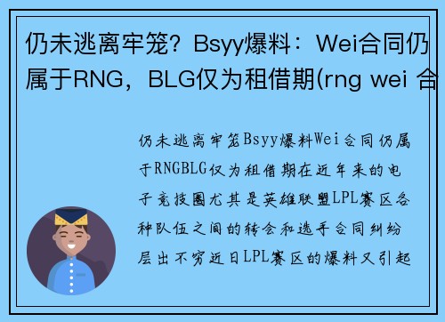 仍未逃离牢笼？Bsyy爆料：Wei合同仍属于RNG，BLG仅为租借期(rng wei 合同)