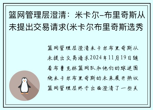 篮网管理层澄清：米卡尔-布里奇斯从未提出交易请求(米卡尔布里奇斯选秀报告)