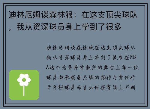 迪林厄姆谈森林狼：在这支顶尖球队，我从资深球员身上学到了很多